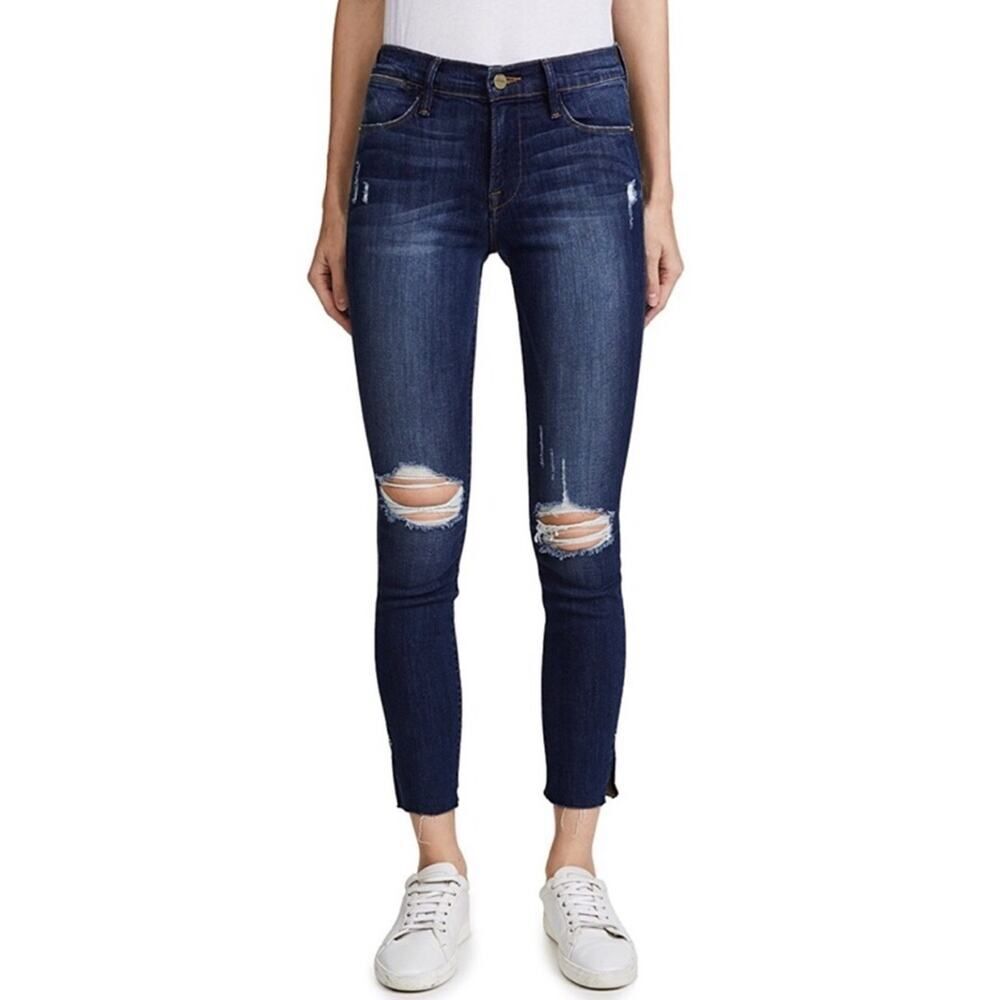 Frame Denim Le High Skinny Crop Raw Edge Slit Jean